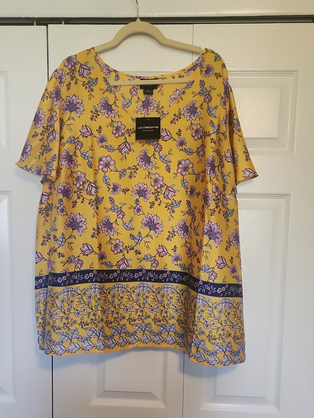 NWT Liz Claiborne Yellow Floral Scoop Neck Tunic 3X